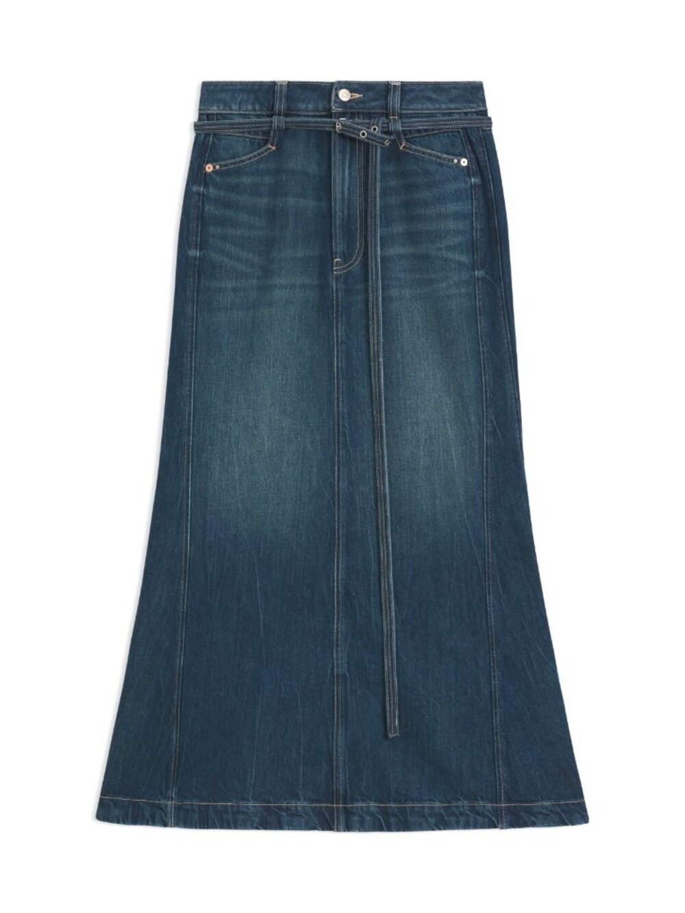 NWT Hugo BOSS Orange Peplum Denim Maxi in Indigo Flared Jean Skirt 30 - Picture 3 of 10